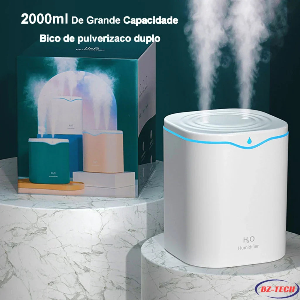 Umidificador Aromatizador 2L Bico Duplo USB LED