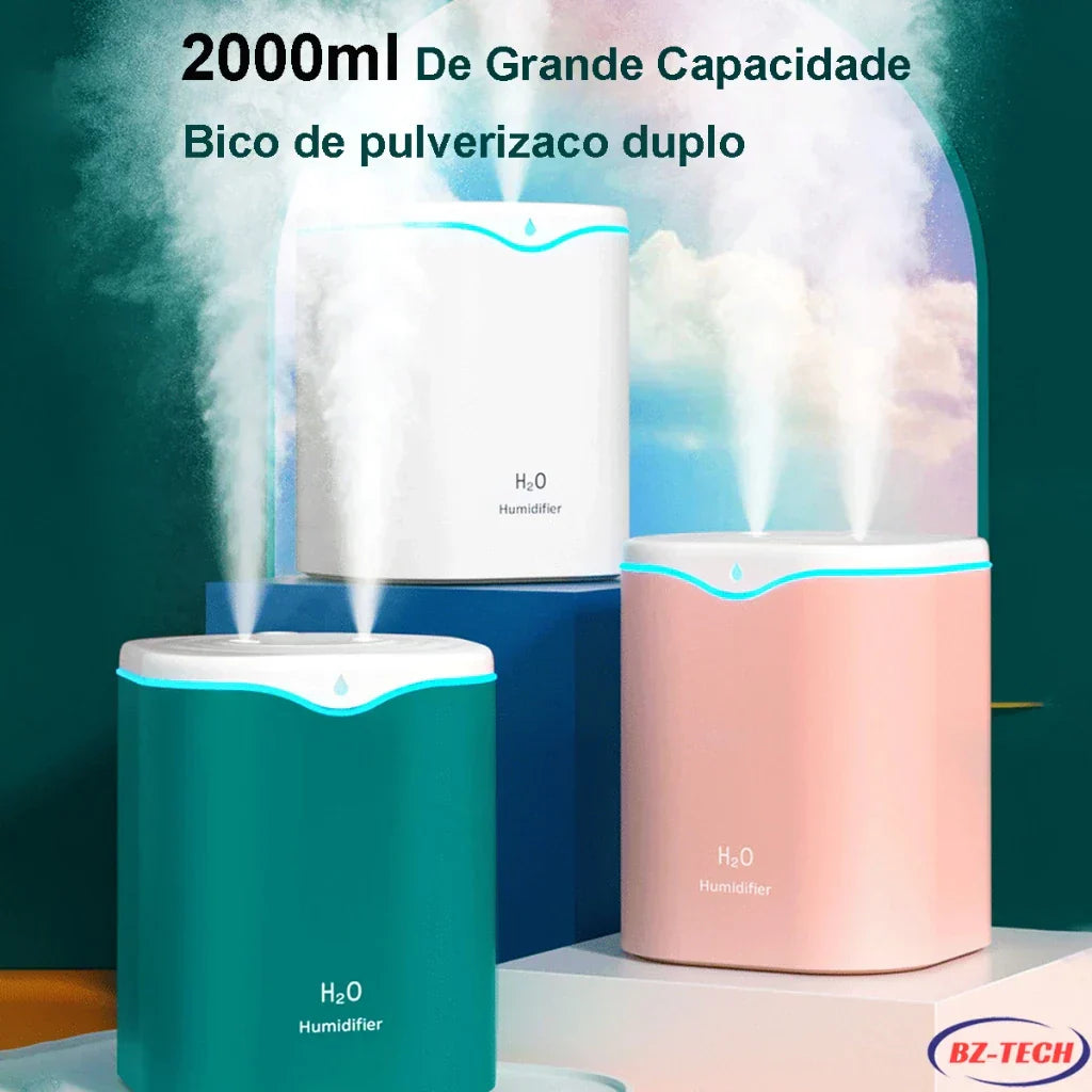 Umidificador Aromatizador 2L Bico Duplo USB LED