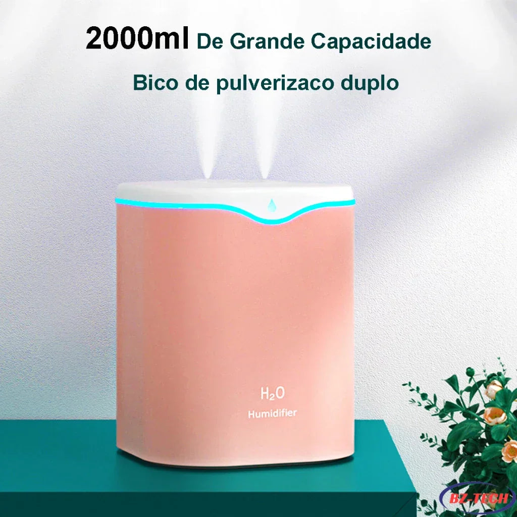 Umidificador Aromatizador 2L Bico Duplo USB LED