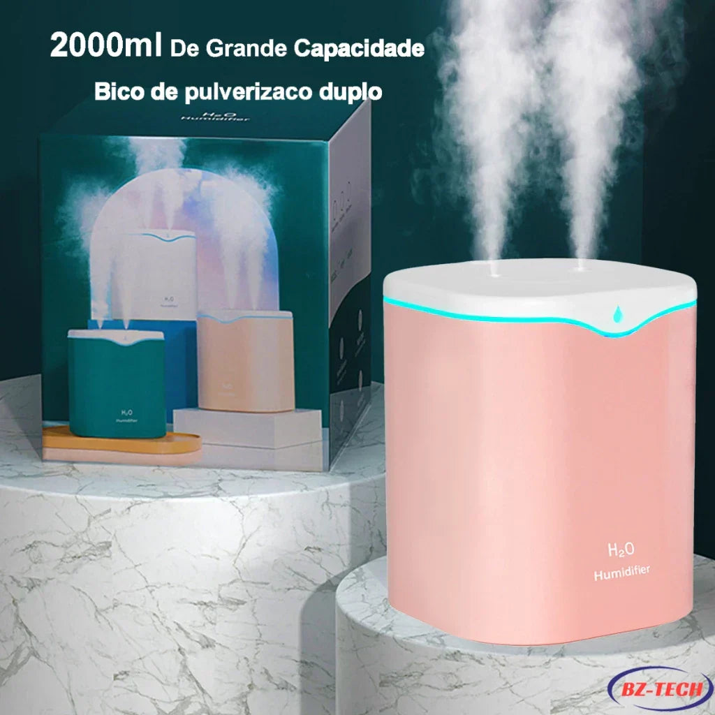 Umidificador Aromatizador 2L Bico Duplo USB LED