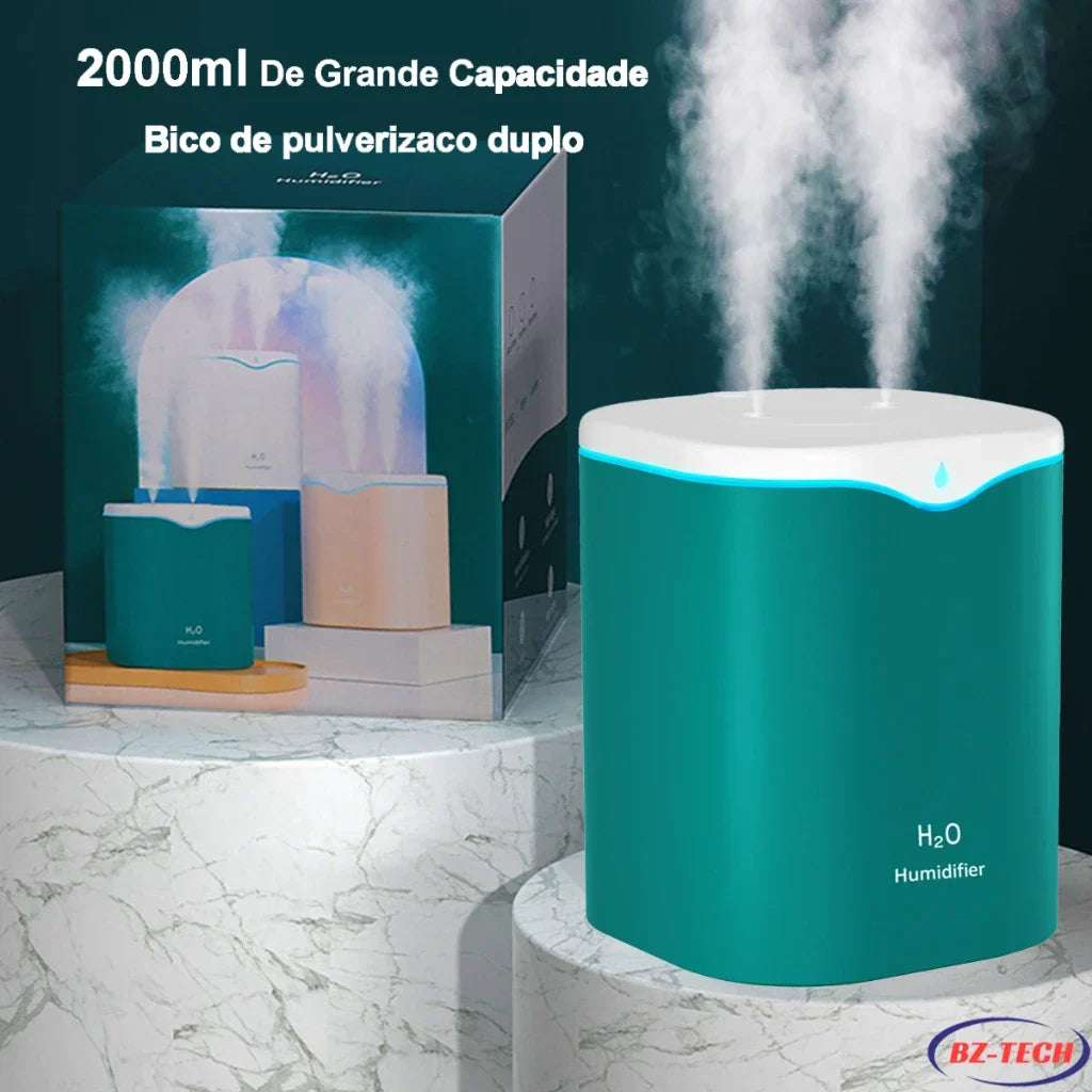 Umidificador Aromatizador 2L Bico Duplo USB LED