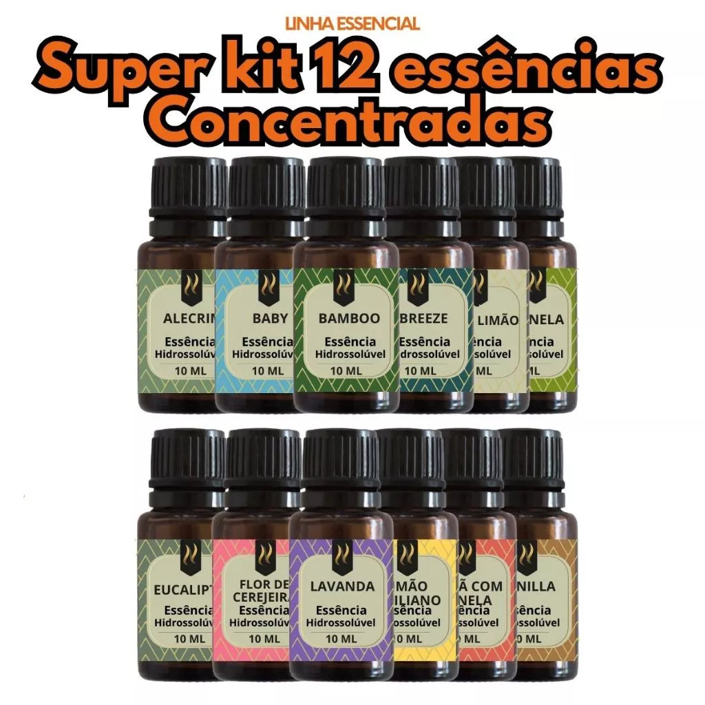Kit 12 Essências variadas Linha Essencial para Difusor
