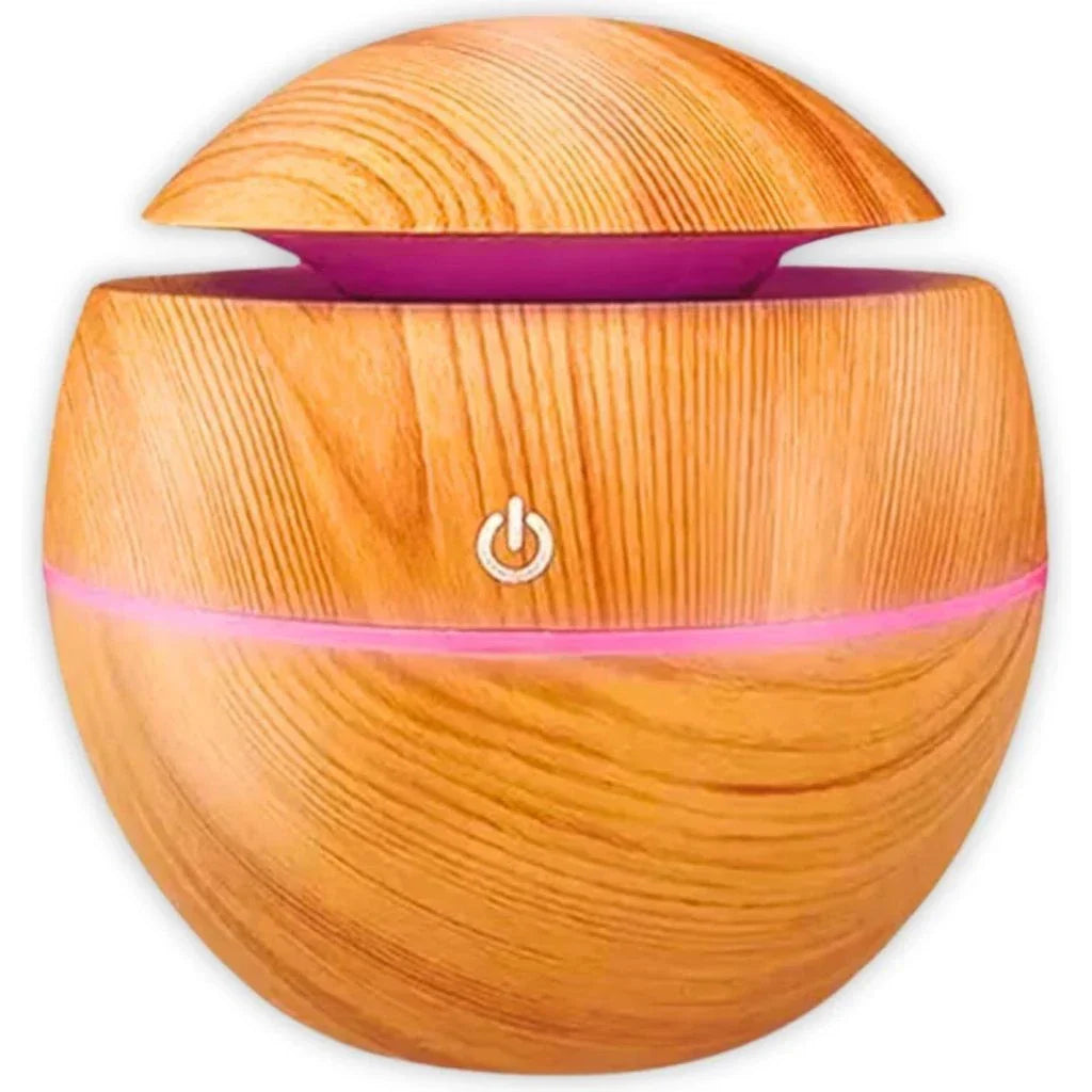 Umidificador Ultrassônico USB Led 7 Cores em Madeira - Portátil